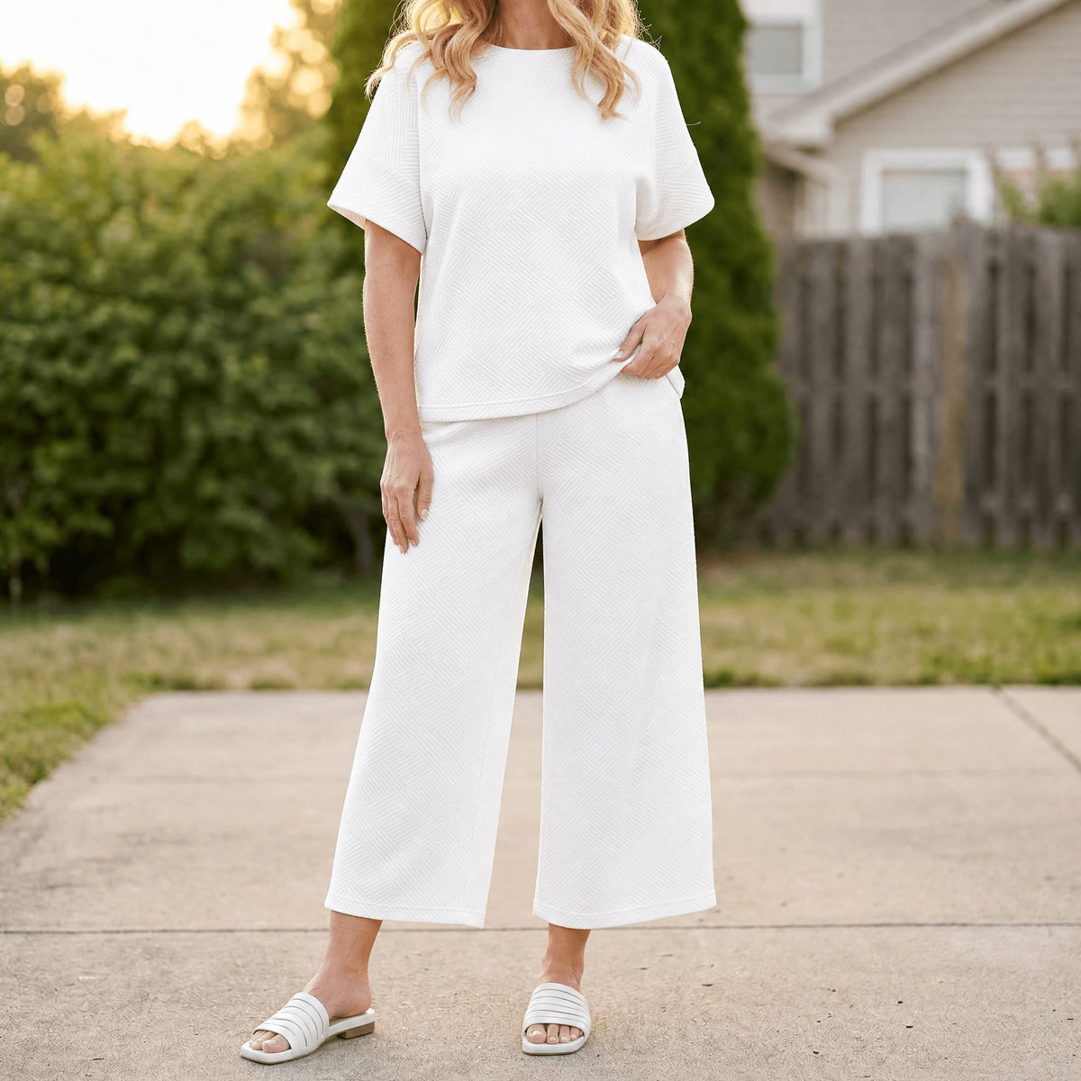 Women's Textured Knit Cropped Trouser Set | Mandy_20