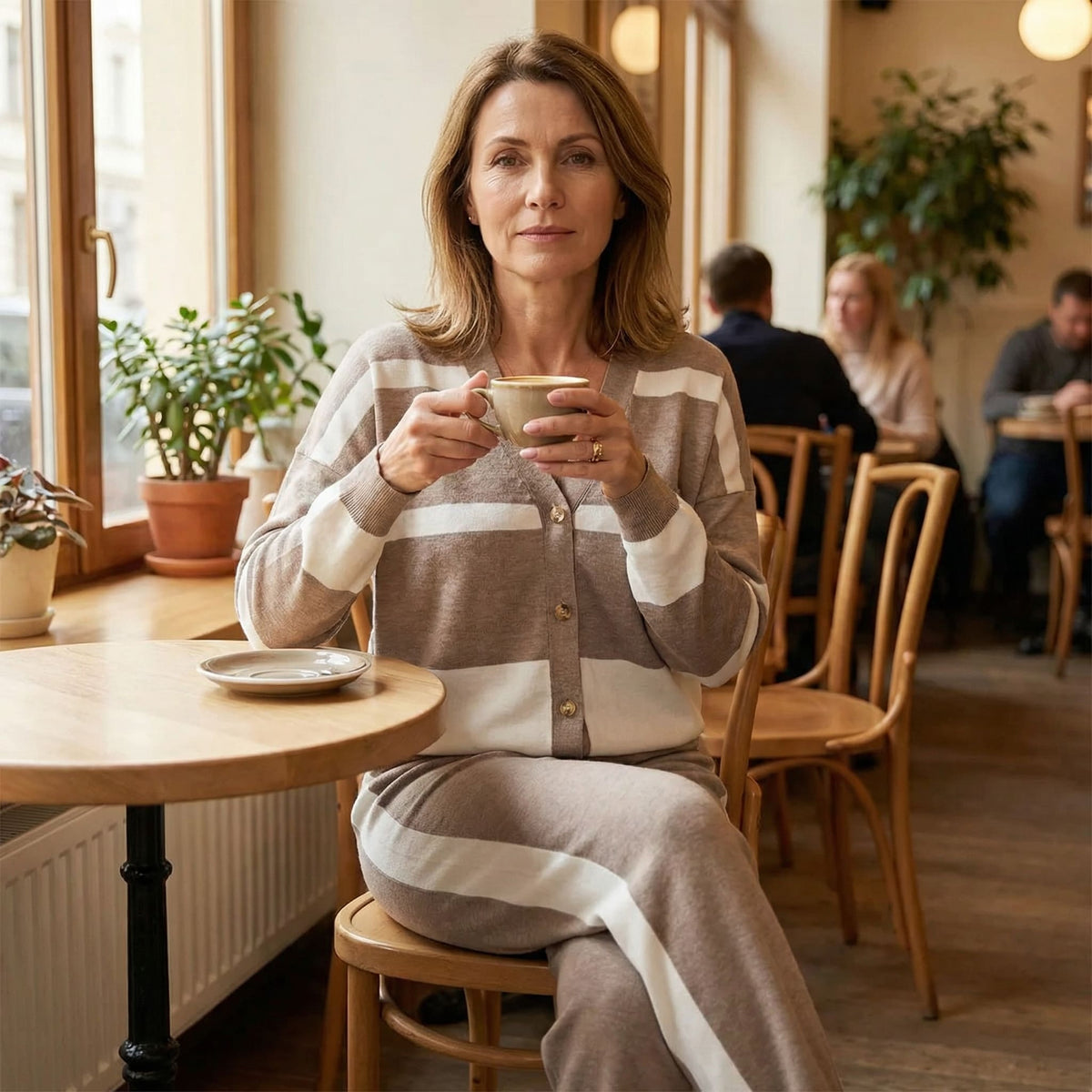 Women's Striped Knit Cardigan Trouser Set | Glynis_4