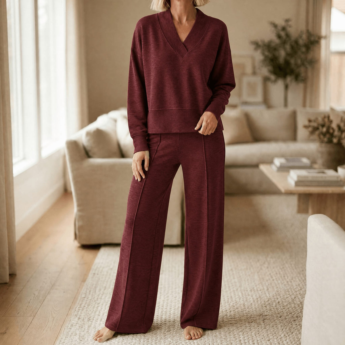 Women's Knit Jumper Wide Leg Trouser Set | Melanie_11