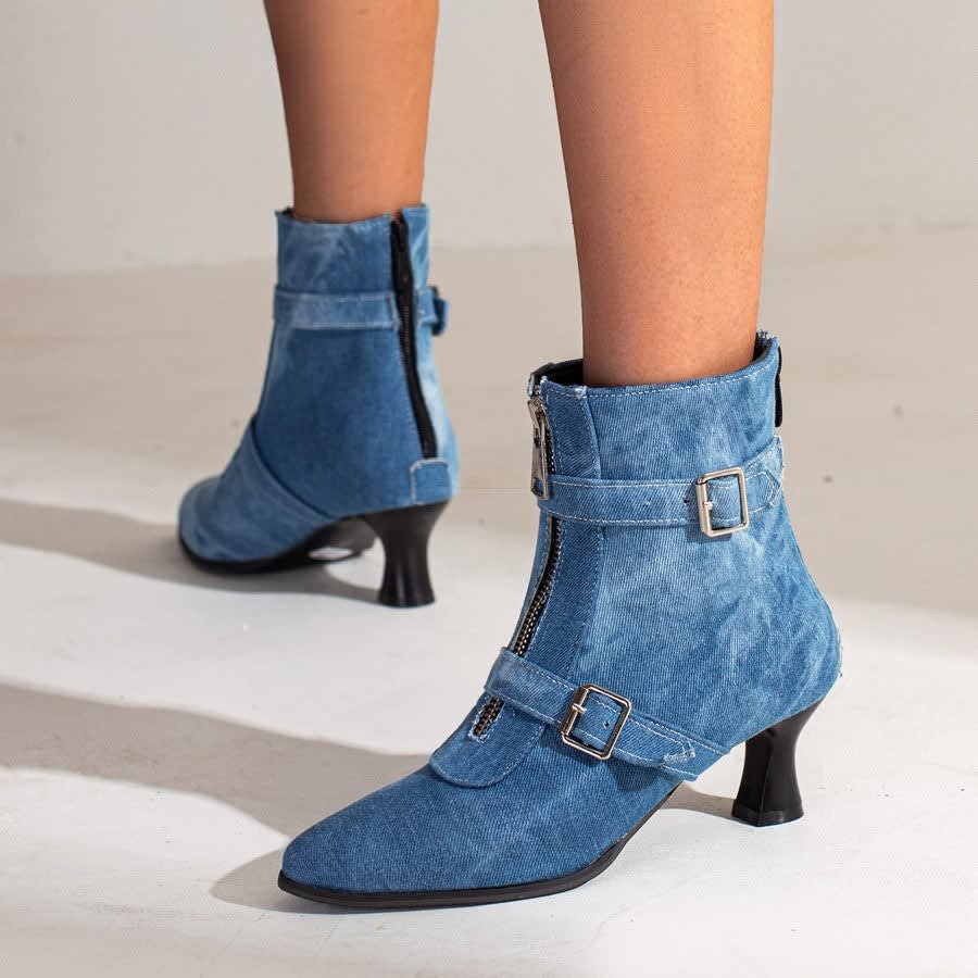 Women's Pointed Toe Buckle Ankle Boots | Glesni_6