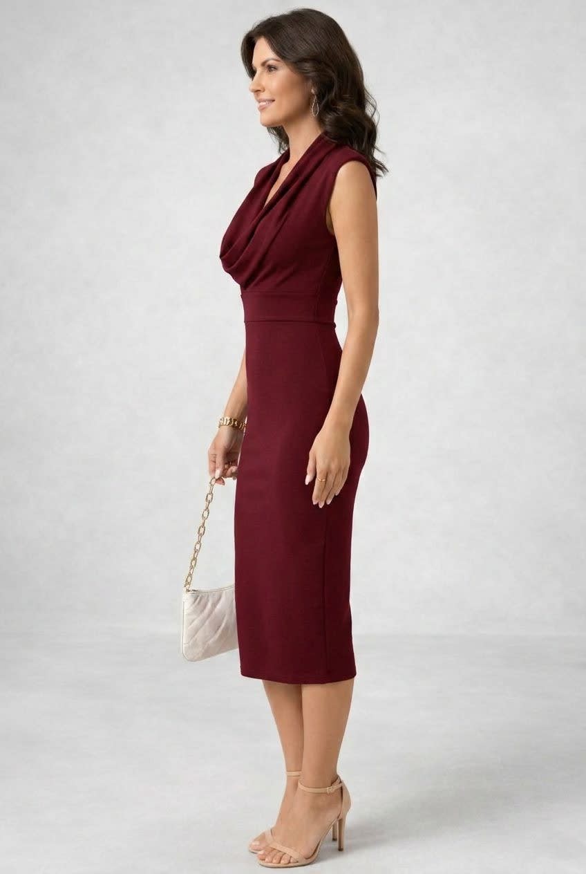 Women's Cowl Neck Bodycon Midi Dress | Fiona_2