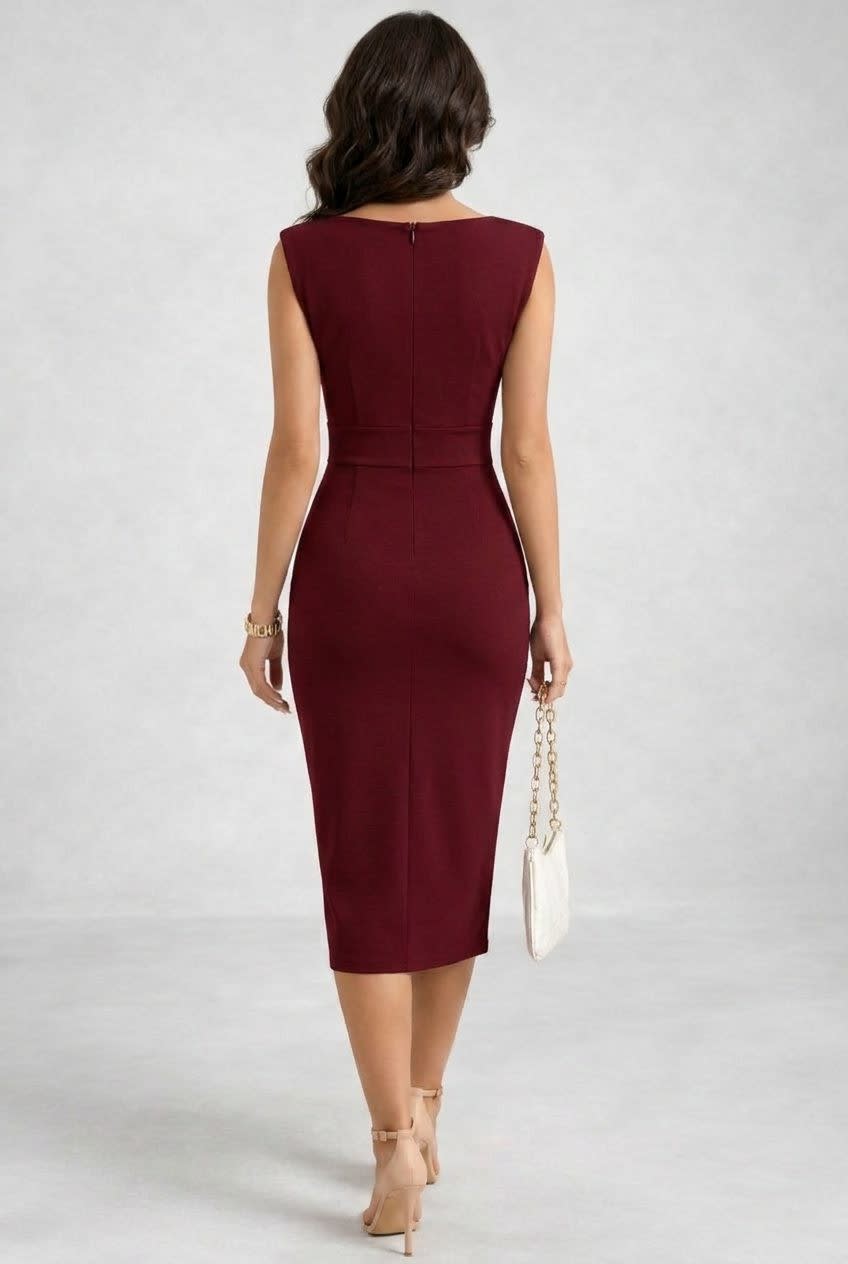 Women's Cowl Neck Bodycon Midi Dress | Fiona_3