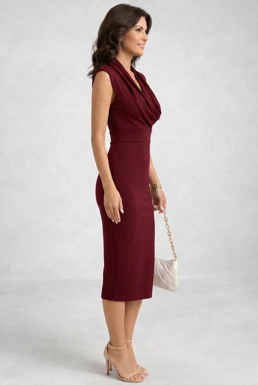 Women's Cowl Neck Bodycon Midi Dress | Fiona_4