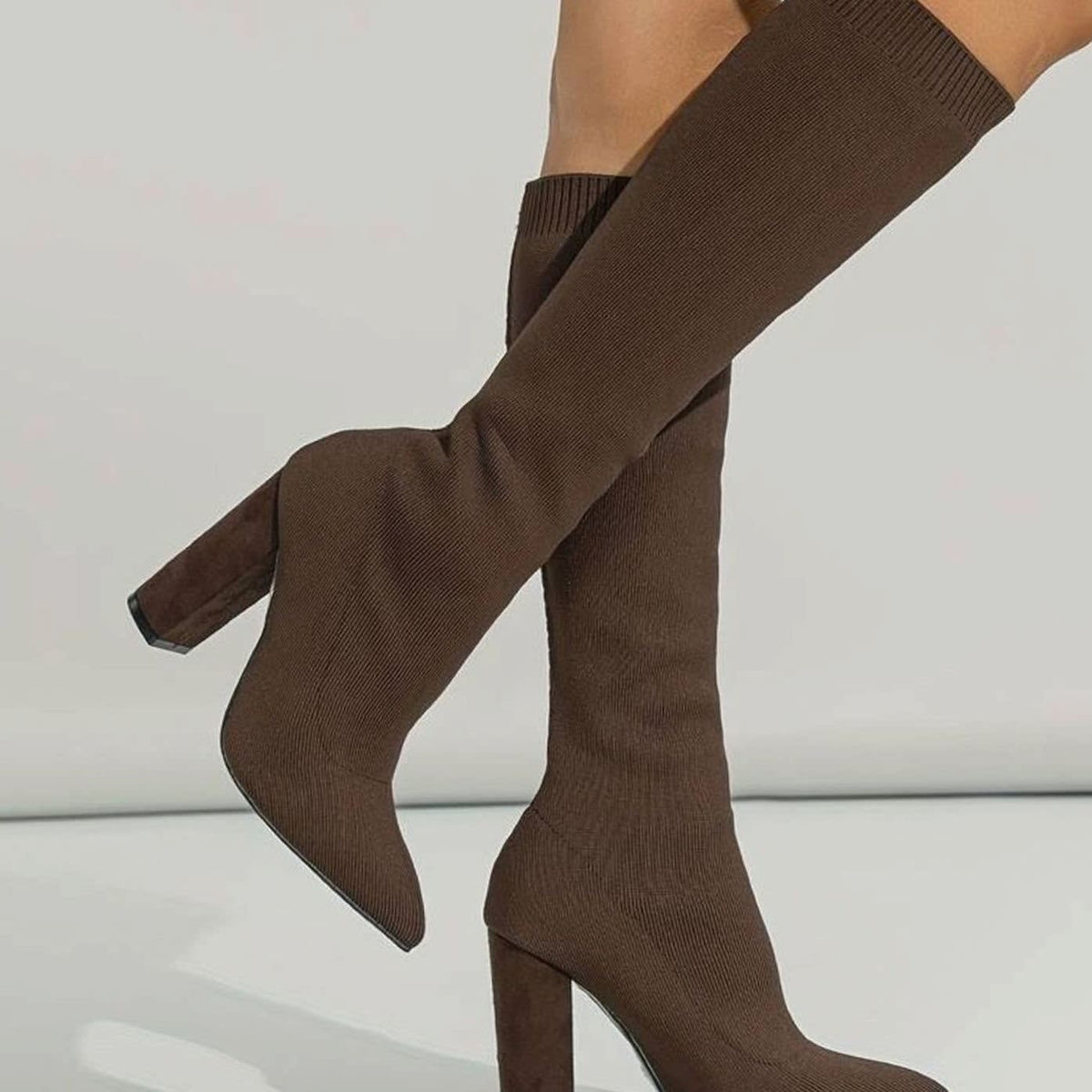 Women's Ribbed Knit Block Heel Sock Boots | Elizabeth_10