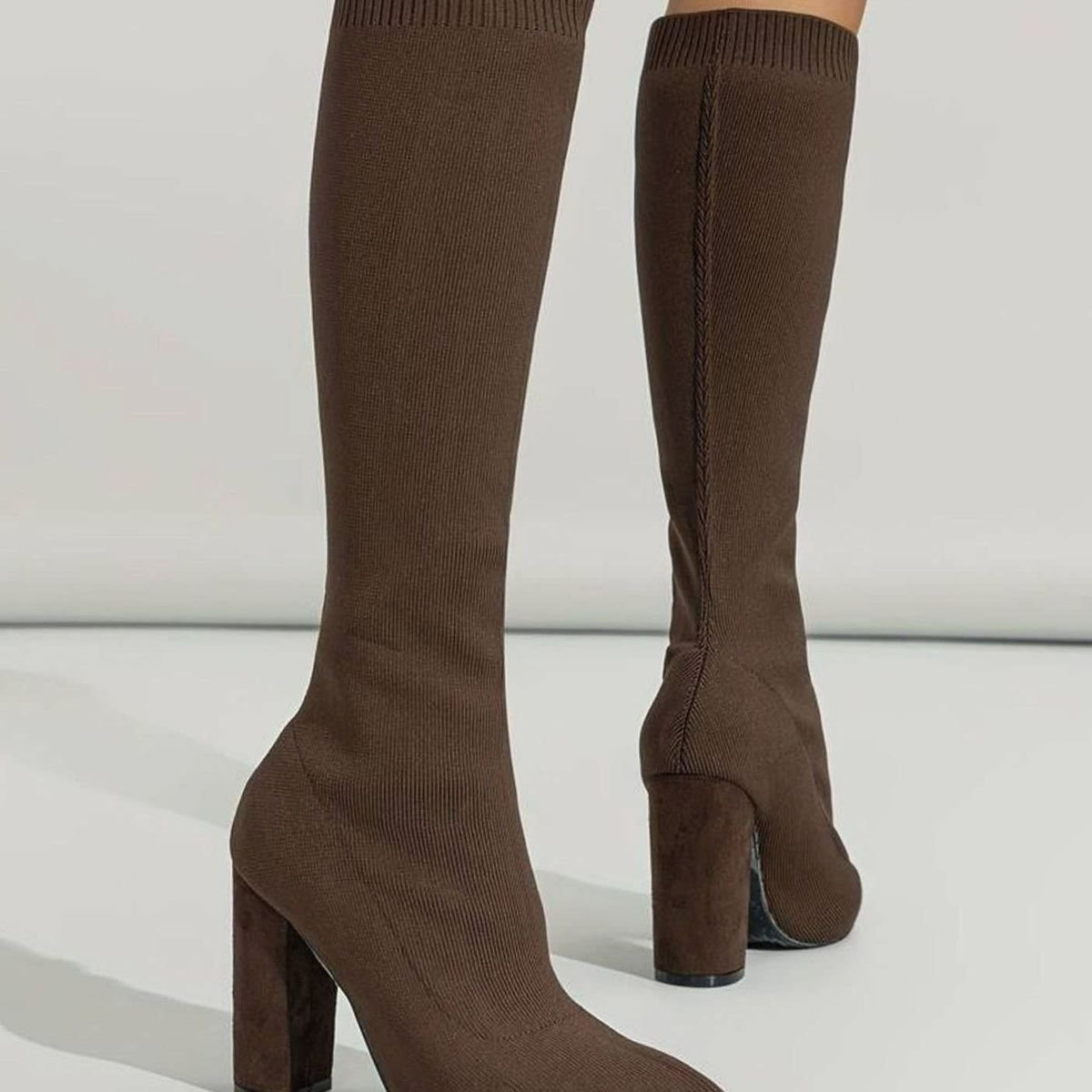 Women's Ribbed Knit Block Heel Sock Boots | Elizabeth_11