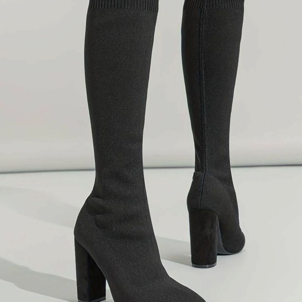 Women's Ribbed Knit Block Heel Sock Boots | Elizabeth_3
