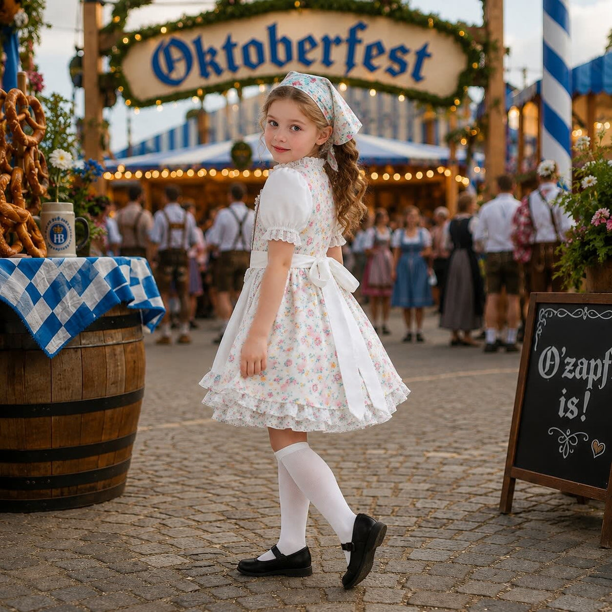 Girls' Floral Dirndl Dress with Apron | Ailish_3