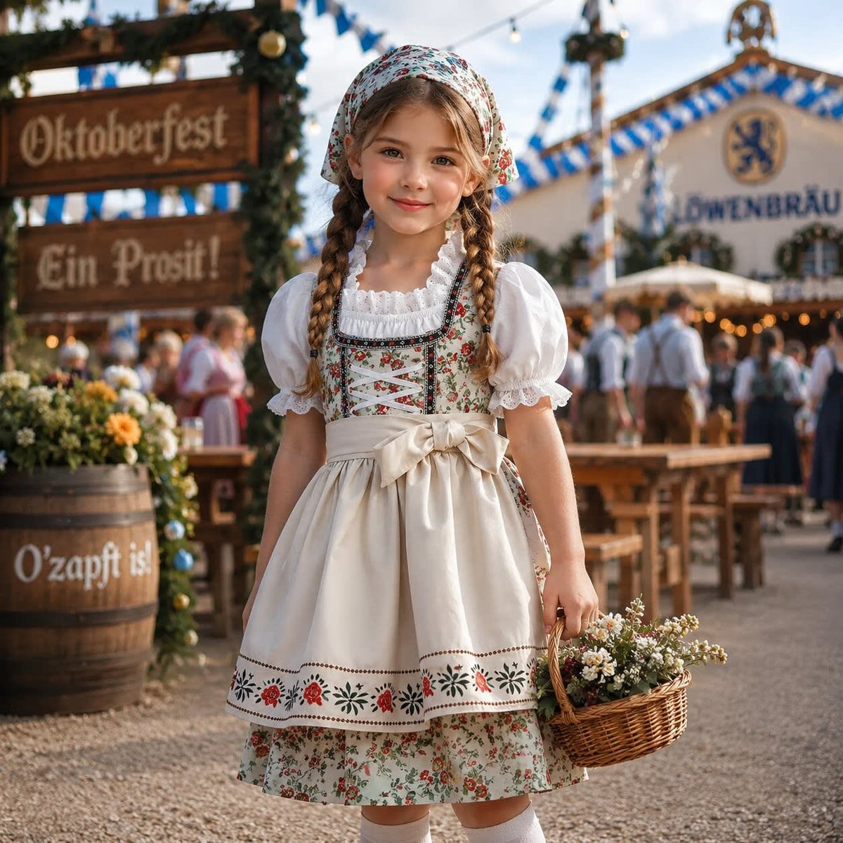 Girls' Floral Dirndl Dress with Apron | Ailish_5