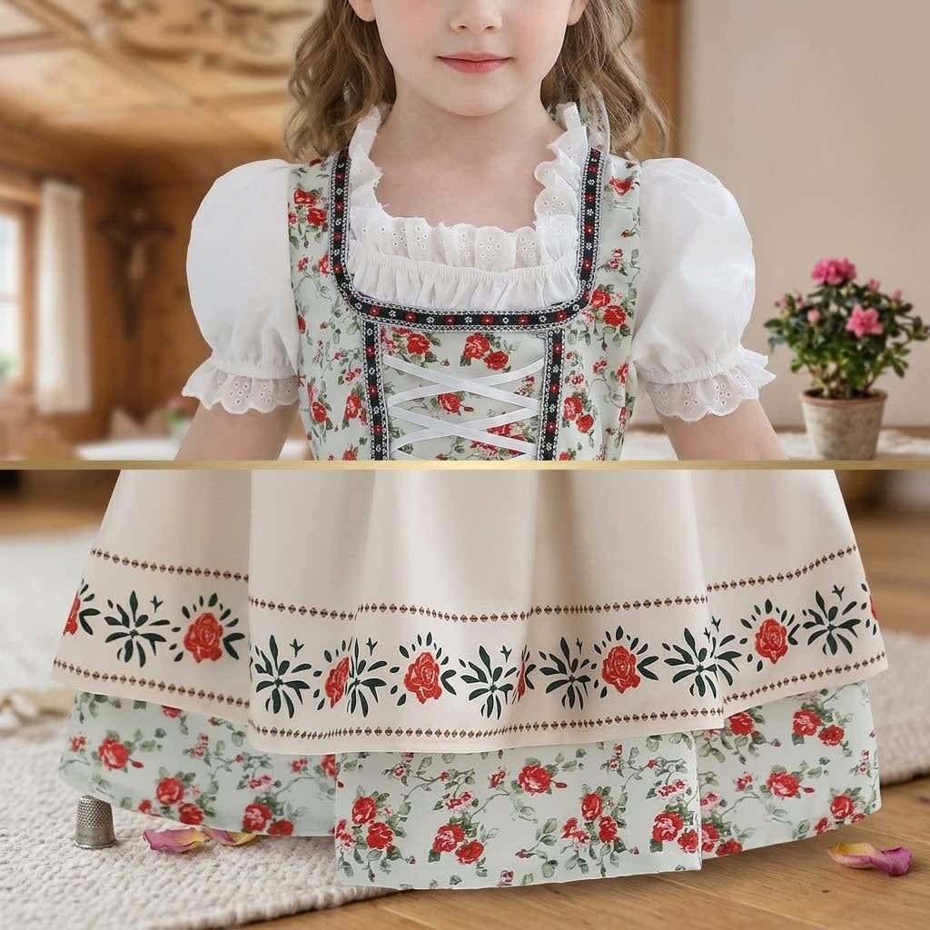 Girls' Floral Dirndl Dress with Apron | Ailish_7