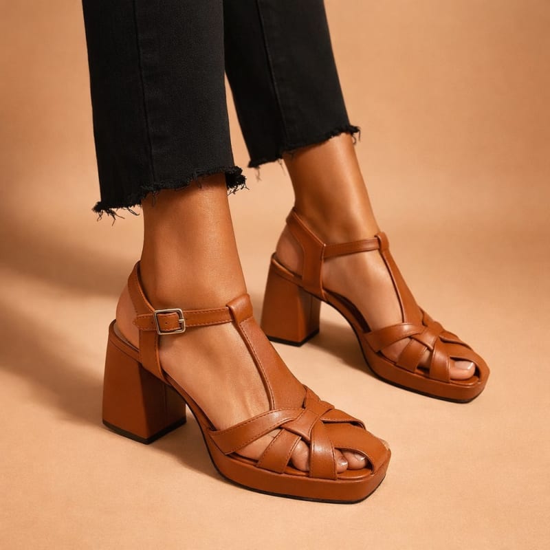 Women's Woven Leather Platform Sandals | Aine_1