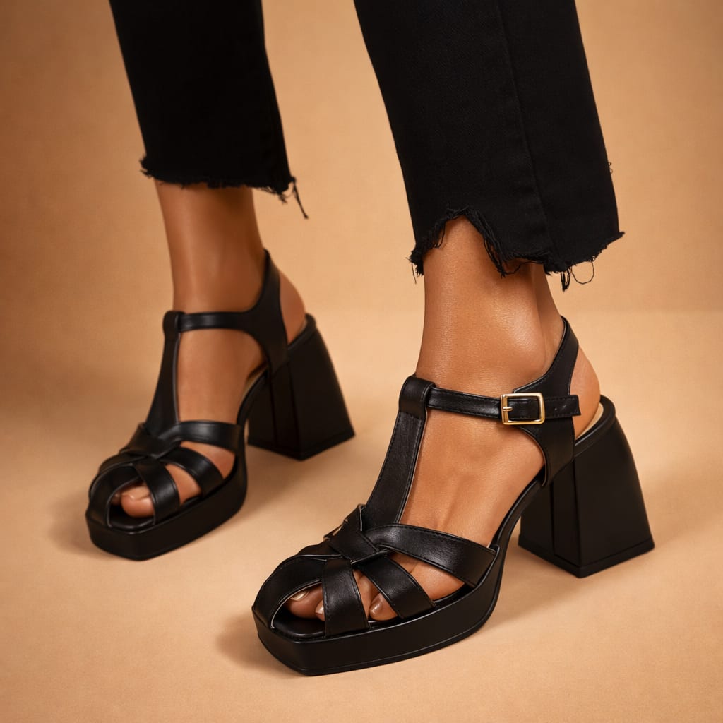 Women's Woven Leather Platform Sandals | Aine_5
