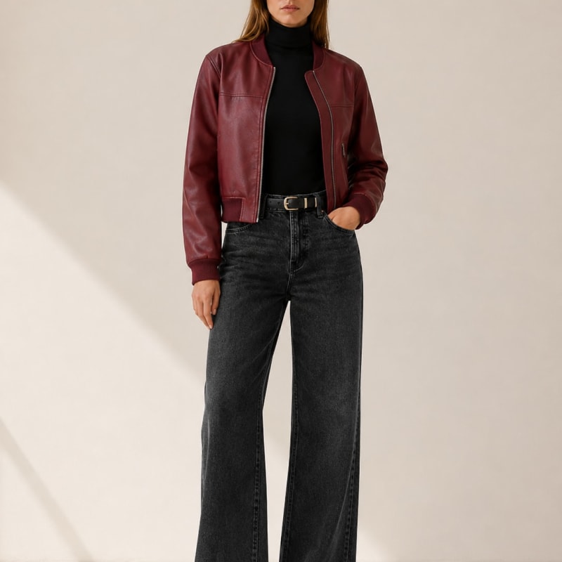 Women's Collarless Cropped Jacket with Zip Front | Brooke Harrison_1