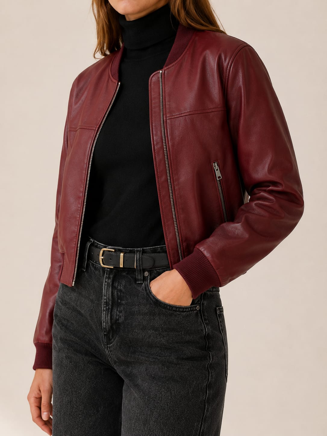 Women's Collarless Cropped Jacket with Zip Front | Brooke Harrison_3