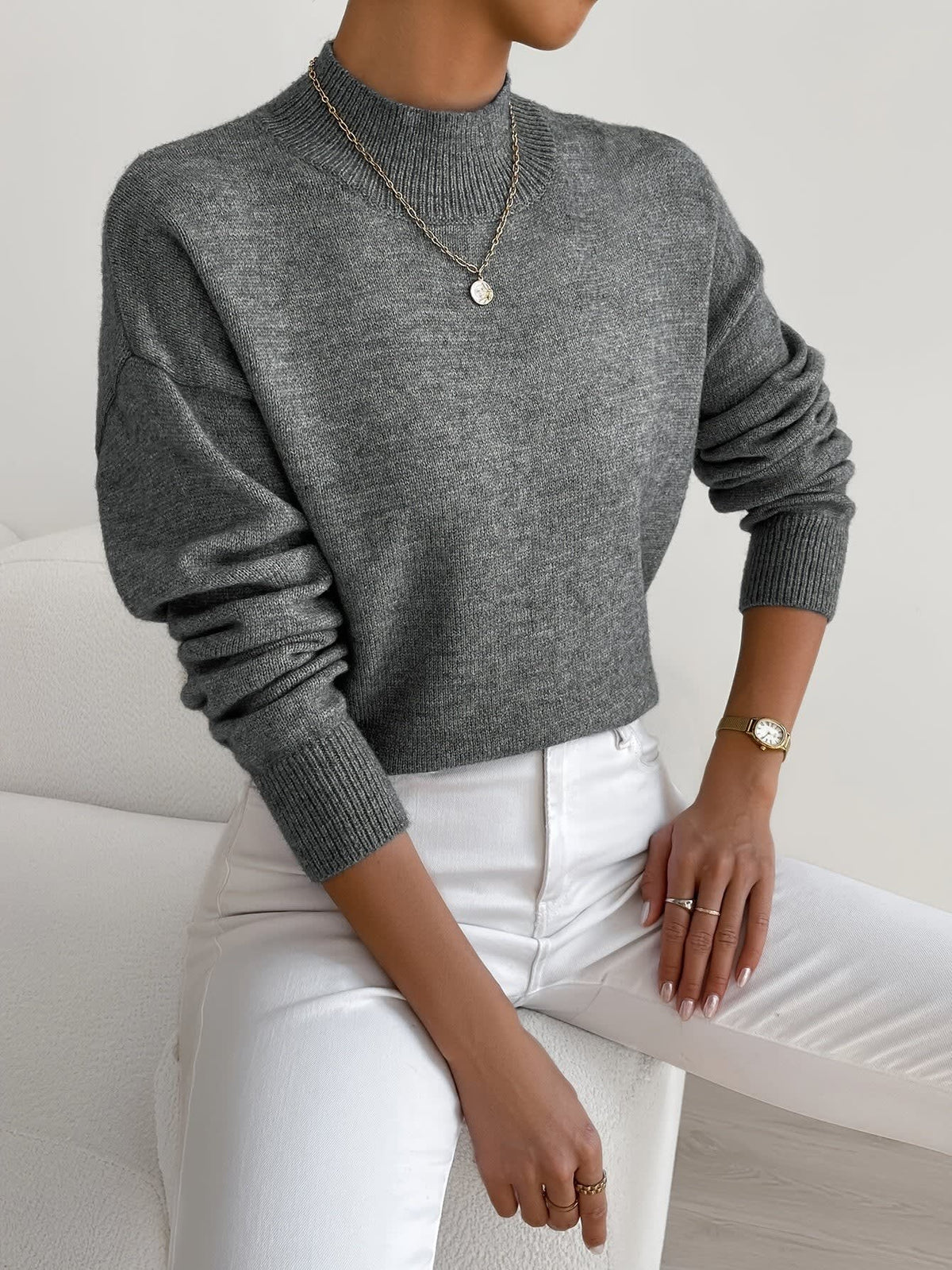 Women's Relaxed Fit Mock Neck Jumper | Jacqueline_10
