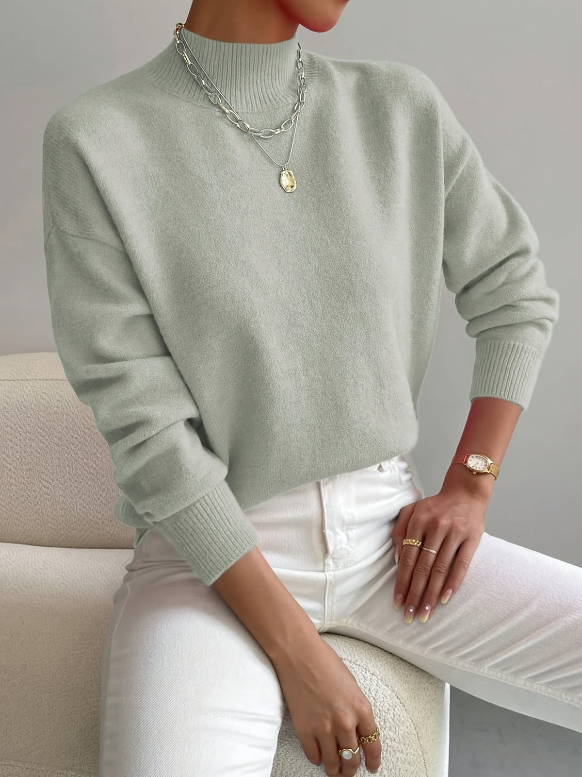 Women's Relaxed Fit Mock Neck Jumper | Jacqueline_11