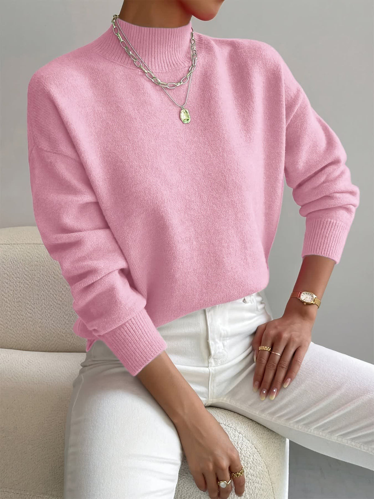 Women's Relaxed Fit Mock Neck Jumper | Jacqueline_3