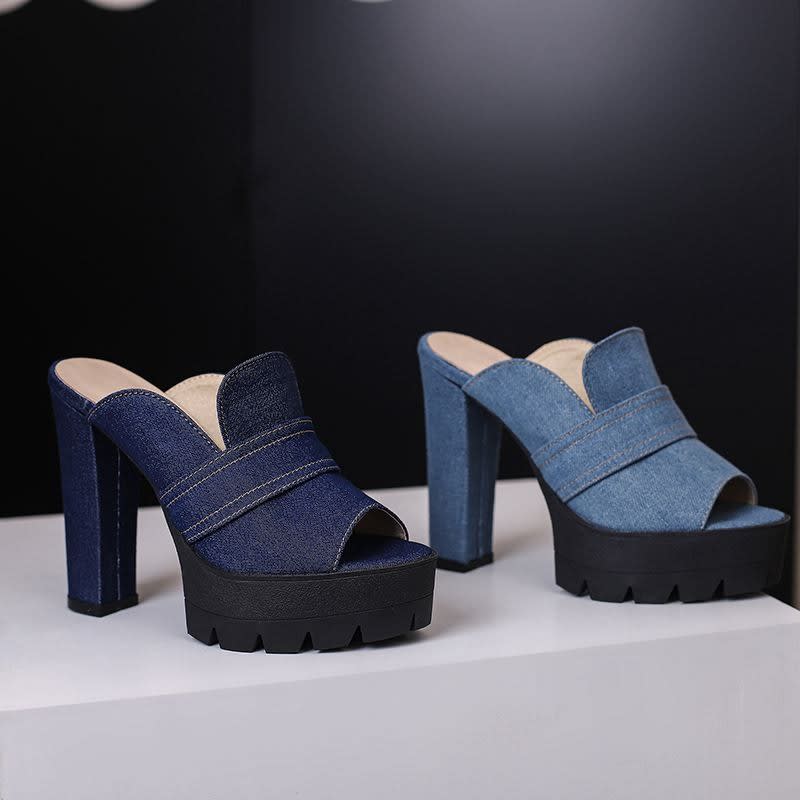 Women's Denim Platform Mules | Tegen_12