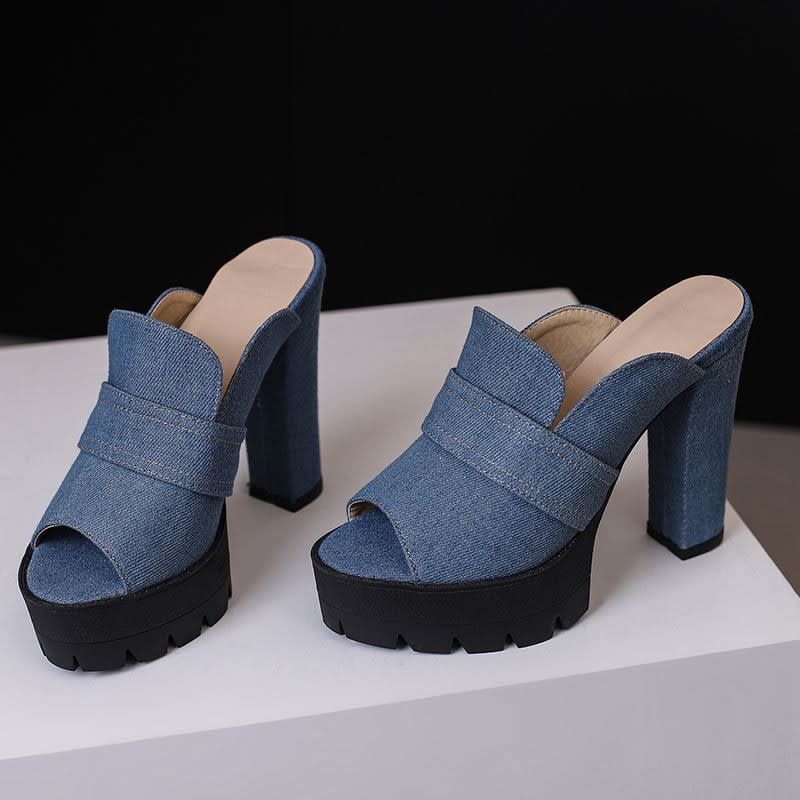 Women's Denim Platform Mules | Tegen_13