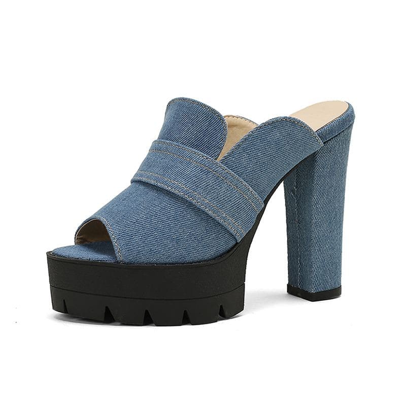 Women's Denim Platform Mules | Tegen_14