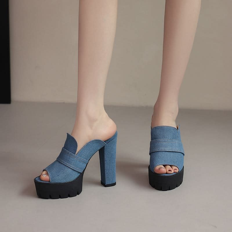 Women's Denim Platform Mules | Tegen_7