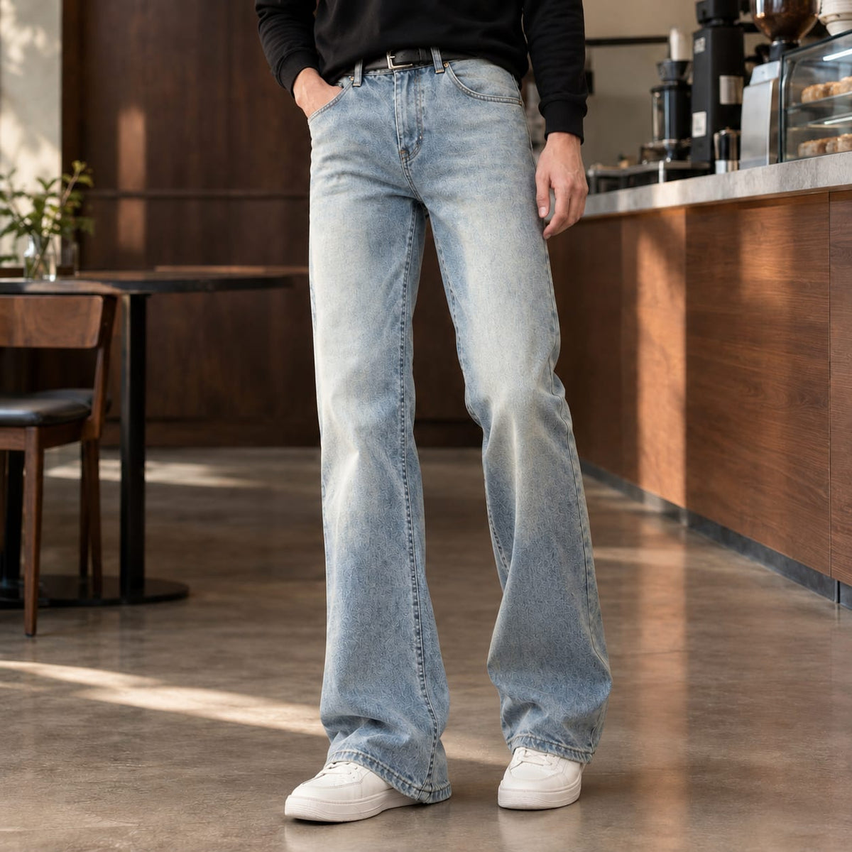 Men's Cotton Denim Flared Jeans | Hamish_5