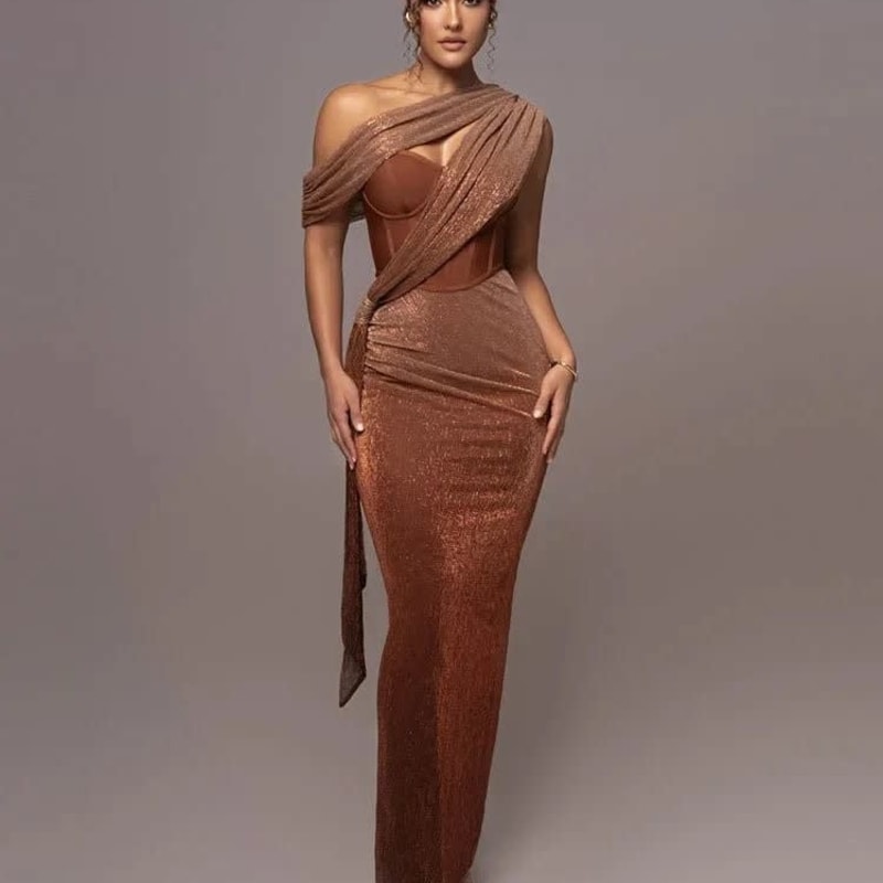 Women's One-Shoulder Evening Maxi Dress | Adriana_1