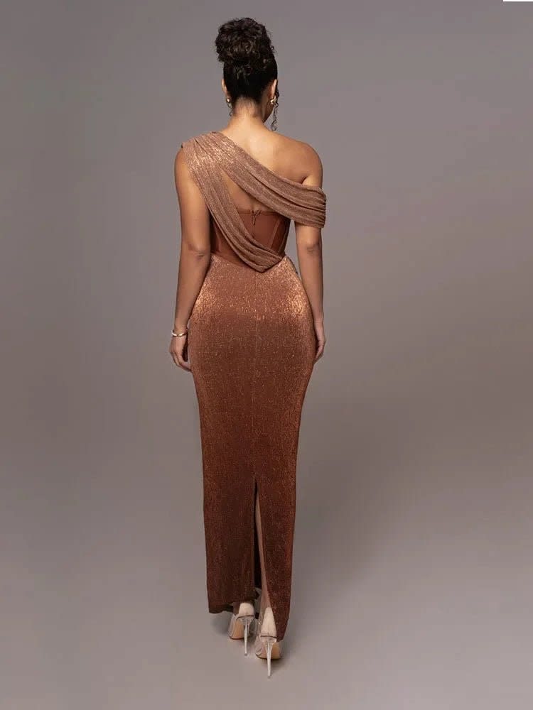 Women's One-Shoulder Evening Maxi Dress | Adriana_2