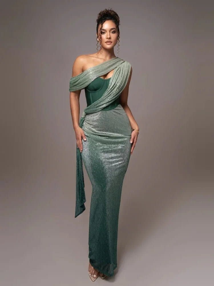 Women's One-Shoulder Evening Maxi Dress | Adriana_4