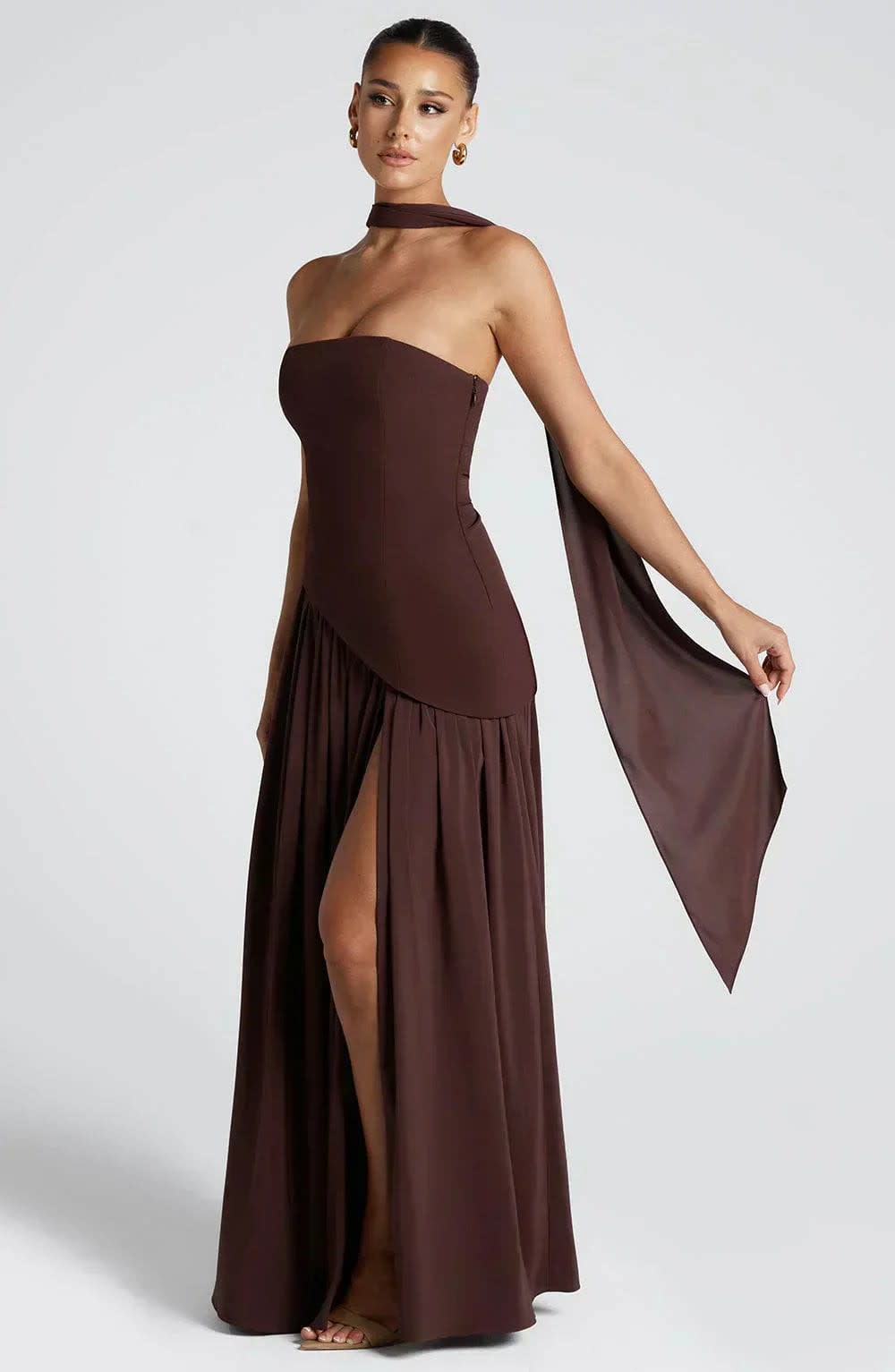 Women's Halter Neck Wedding Guest Maxi Dress with High Slit | Solara_12
