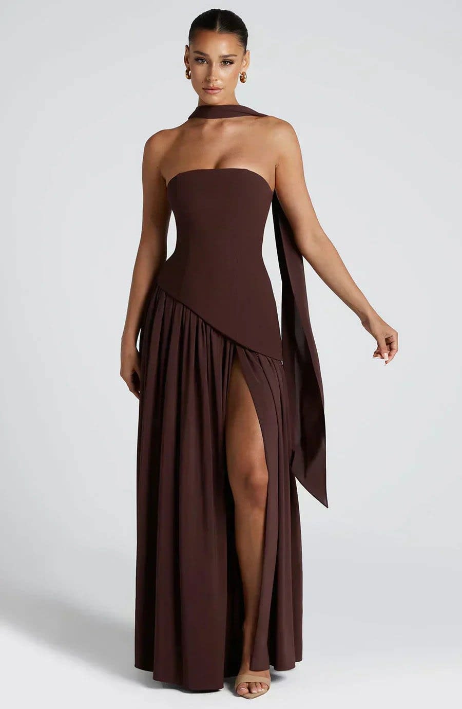 Women's Halter Neck Wedding Guest Maxi Dress with High Slit | Solara_13