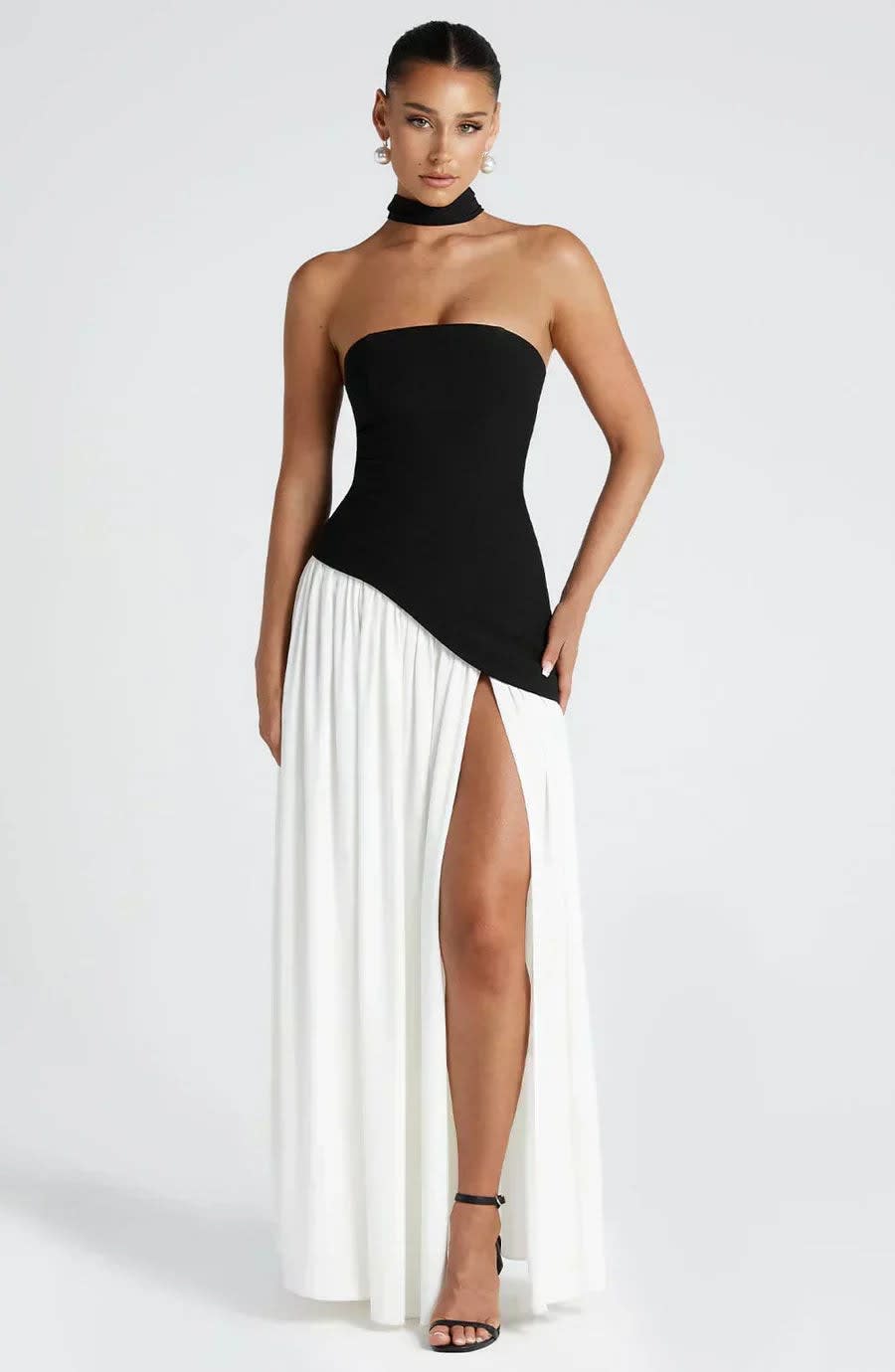 Women's Halter Neck Wedding Guest Maxi Dress with High Slit | Solara_4
