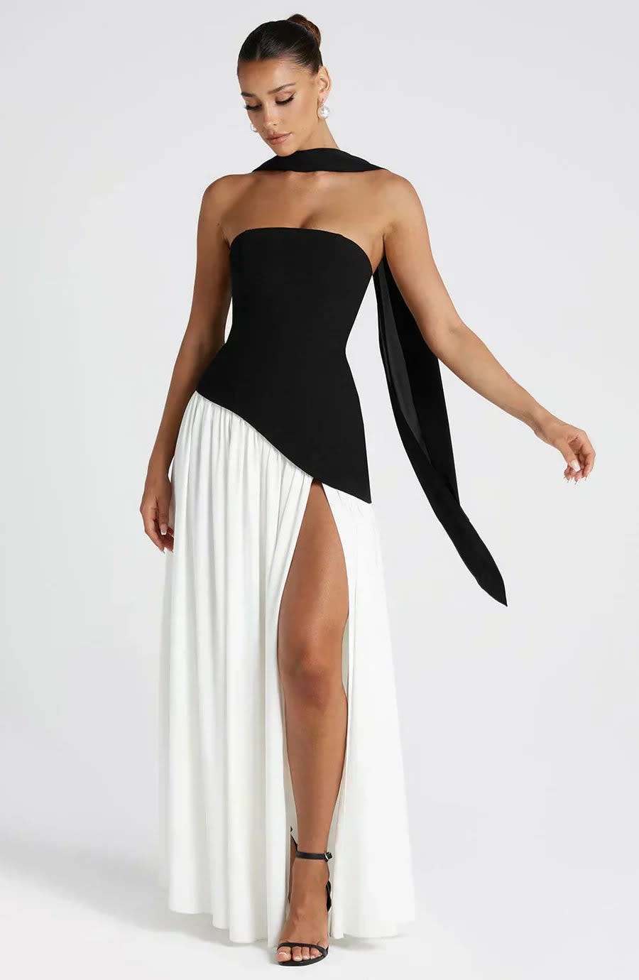 Women's Halter Neck Wedding Guest Maxi Dress with High Slit | Solara_5