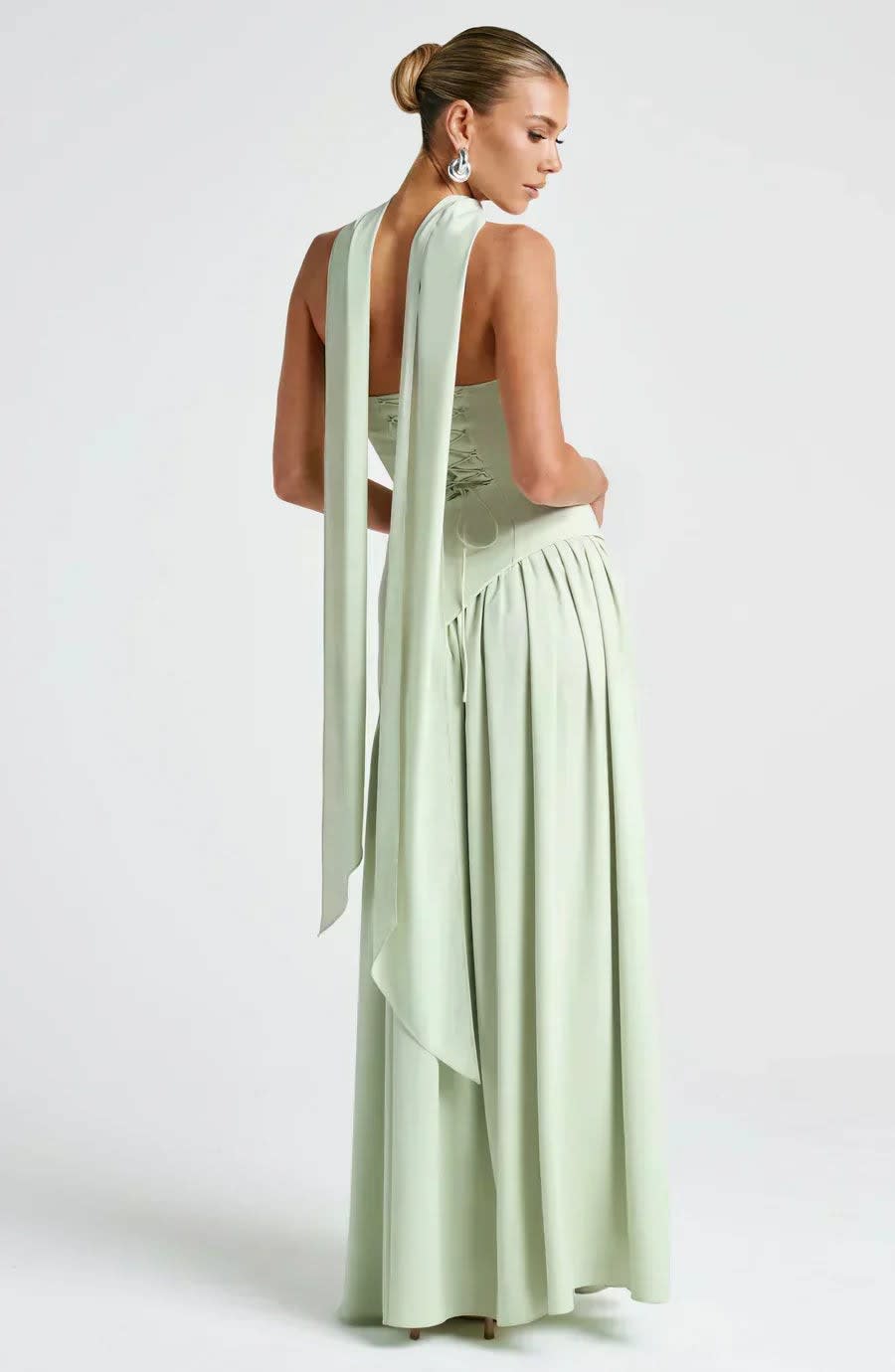 Women's Halter Neck Wedding Guest Maxi Dress with High Slit | Solara_9