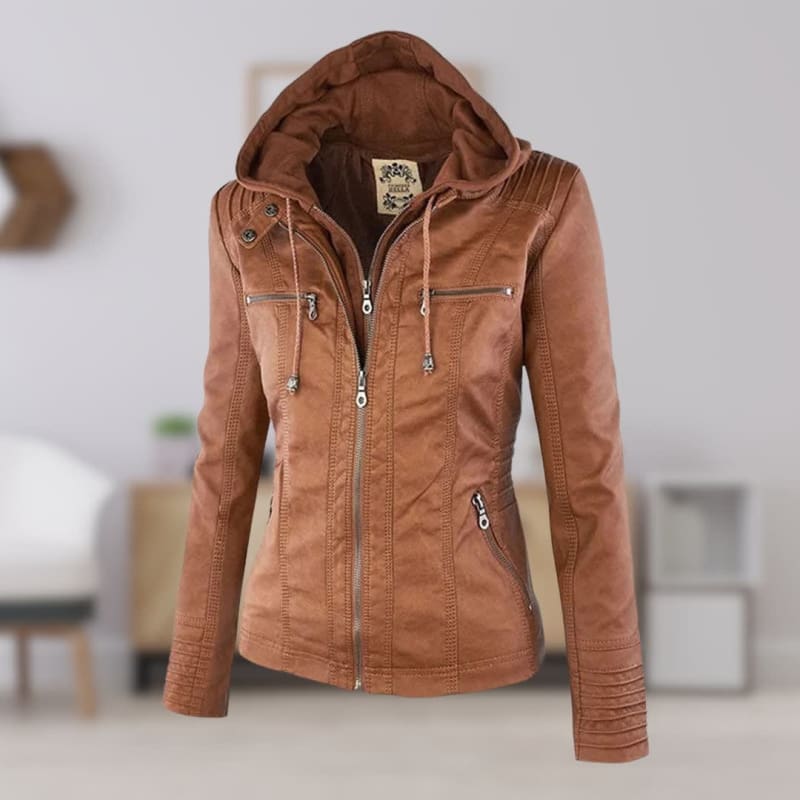 Women's Faux Leather Hooded Jacket | Freya_1