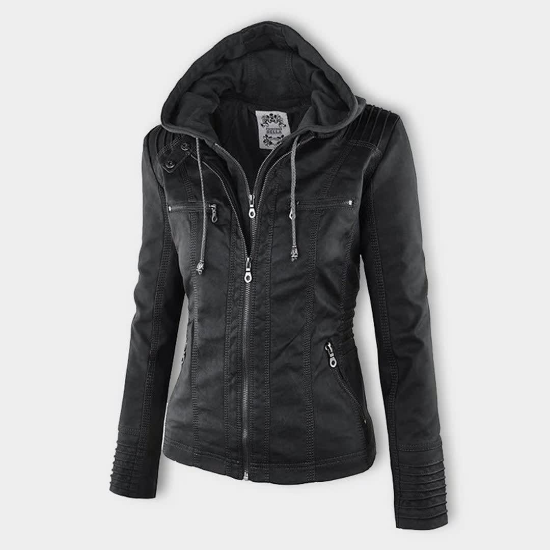 Women's Faux Leather Hooded Jacket | Freya_10