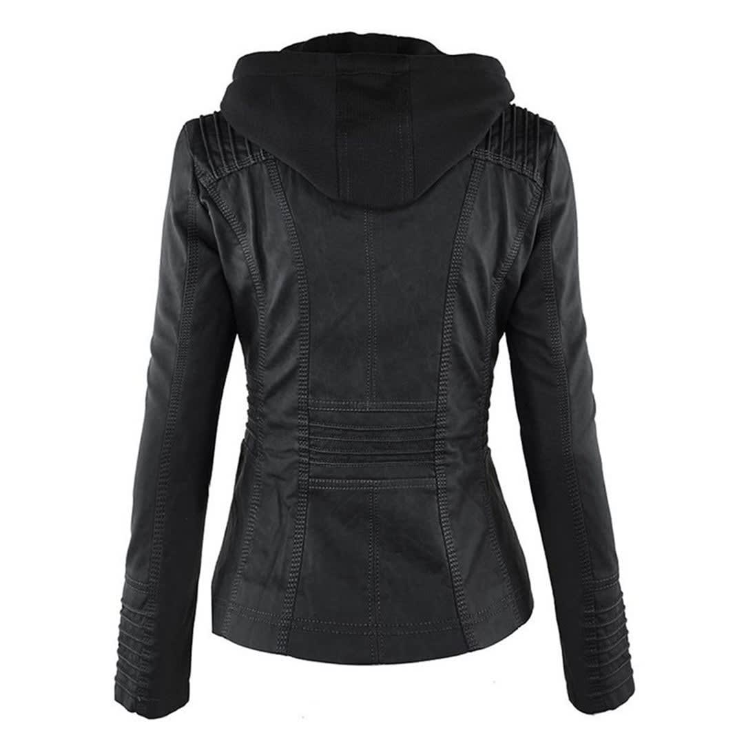 Women's Faux Leather Hooded Jacket | Freya_12