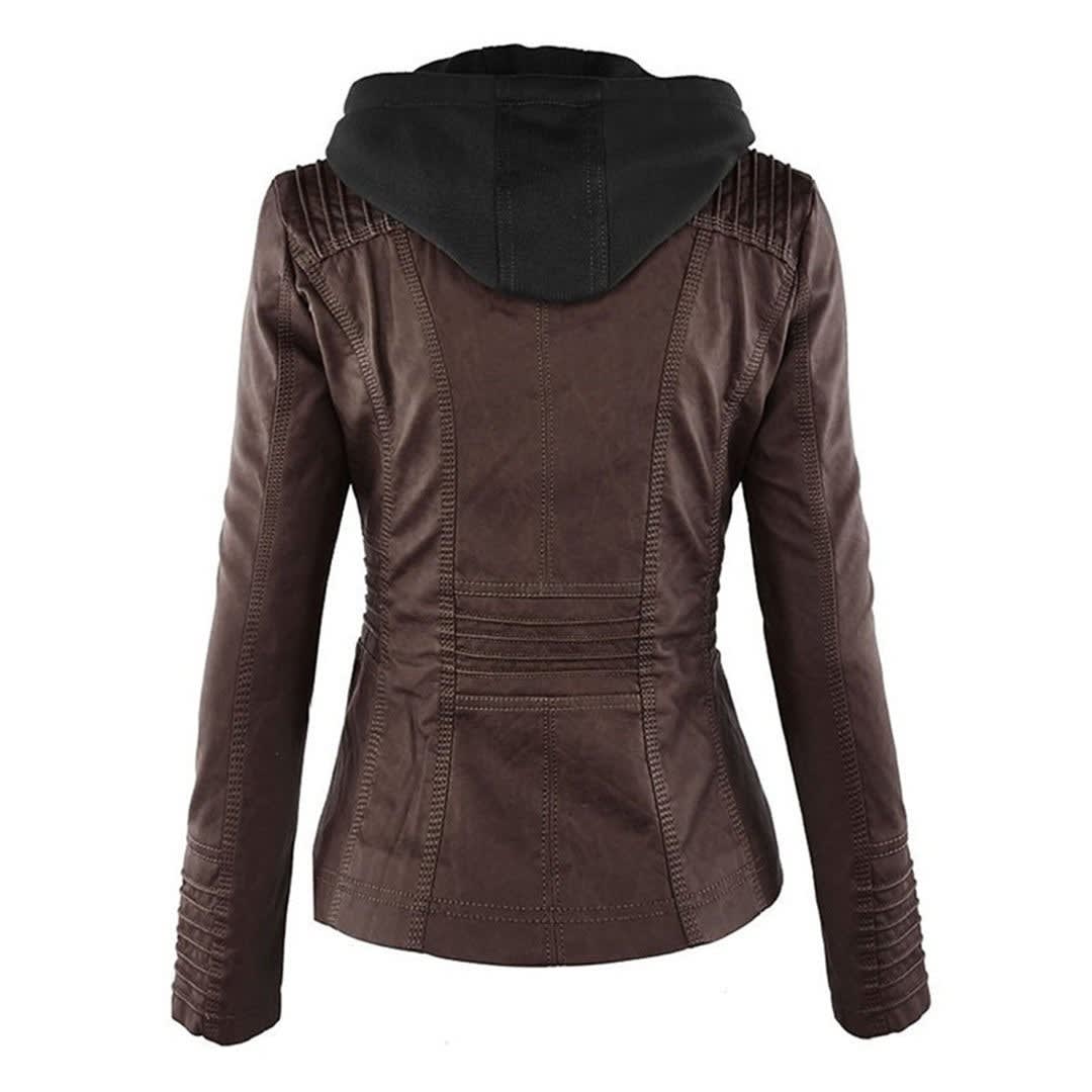 Women's Faux Leather Hooded Jacket | Freya_14