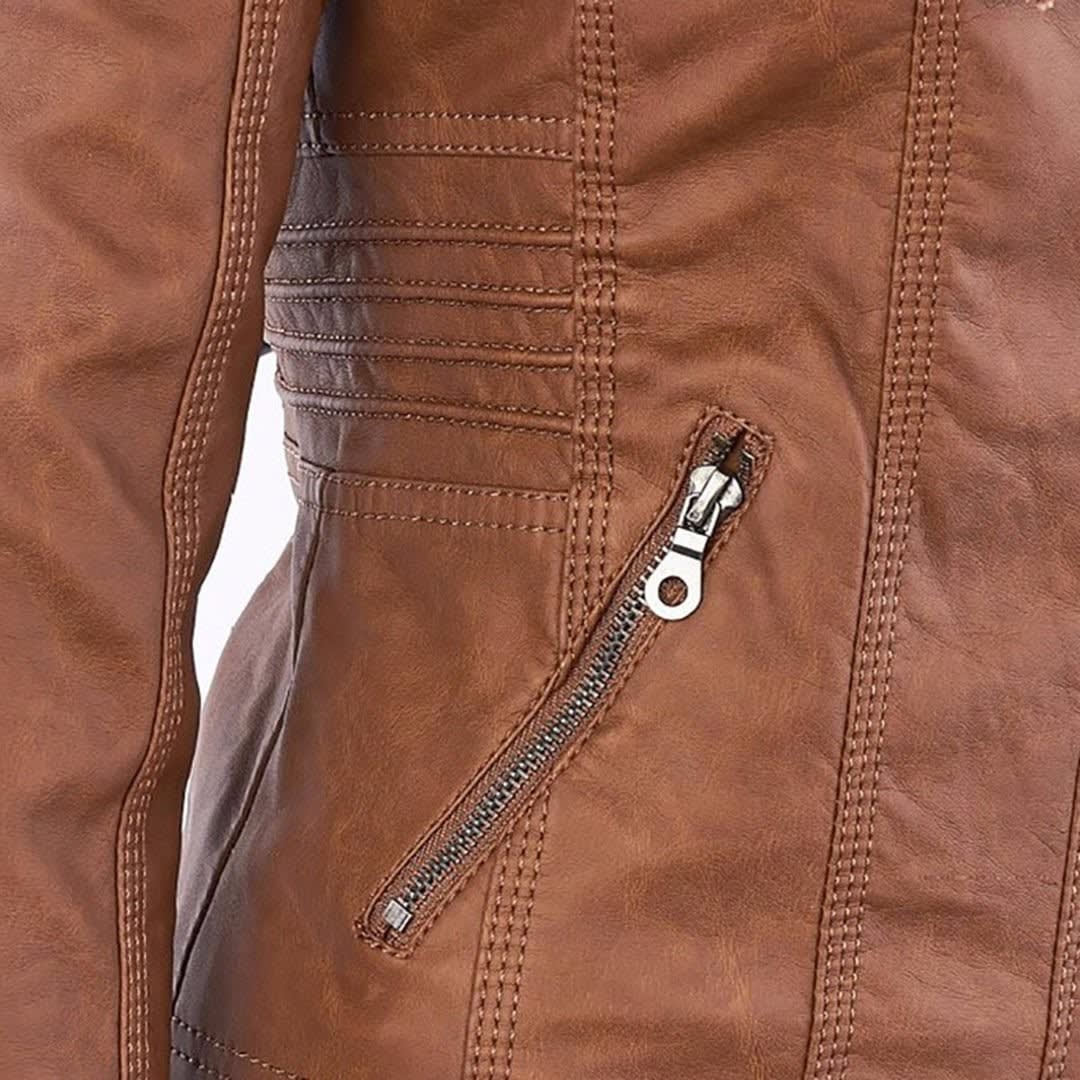Women's Faux Leather Hooded Jacket | Freya_16