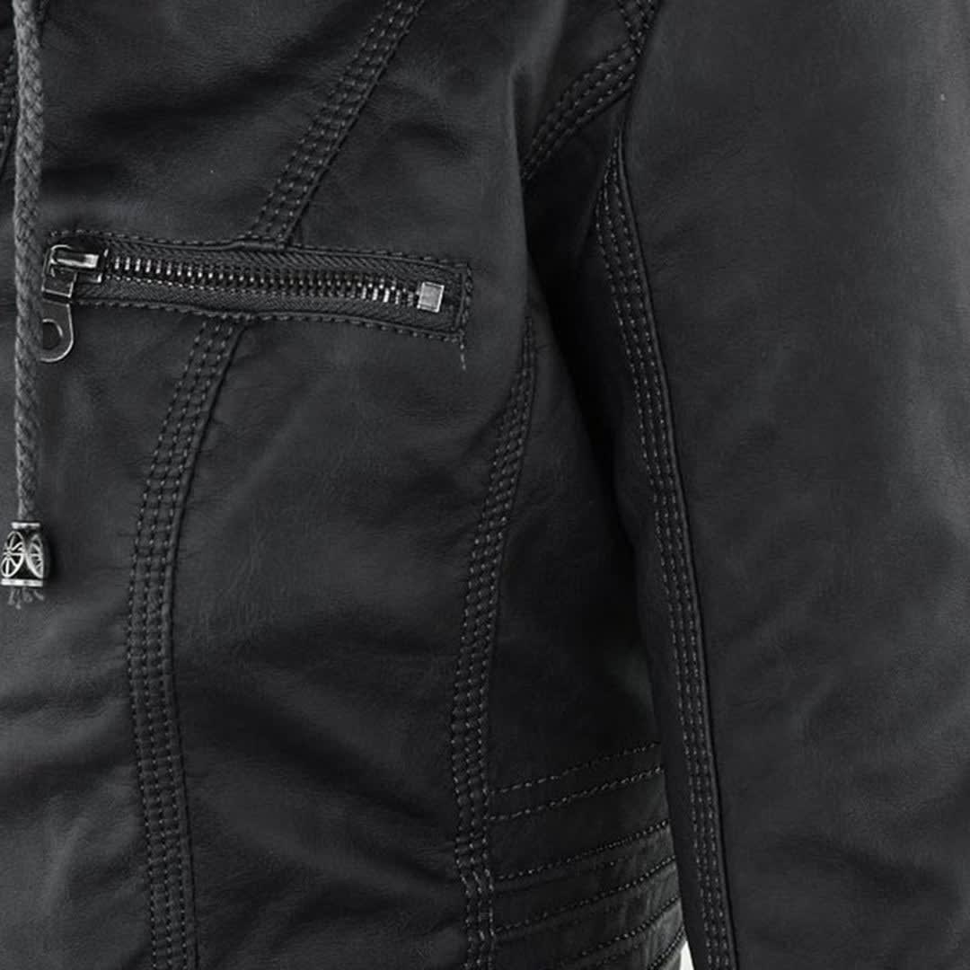 Women's Faux Leather Hooded Jacket | Freya_19