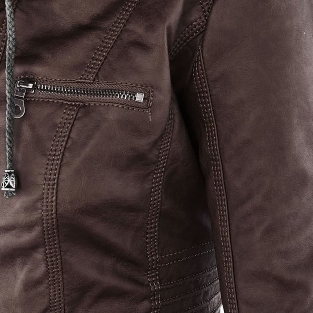 Women's Faux Leather Hooded Jacket | Freya_22