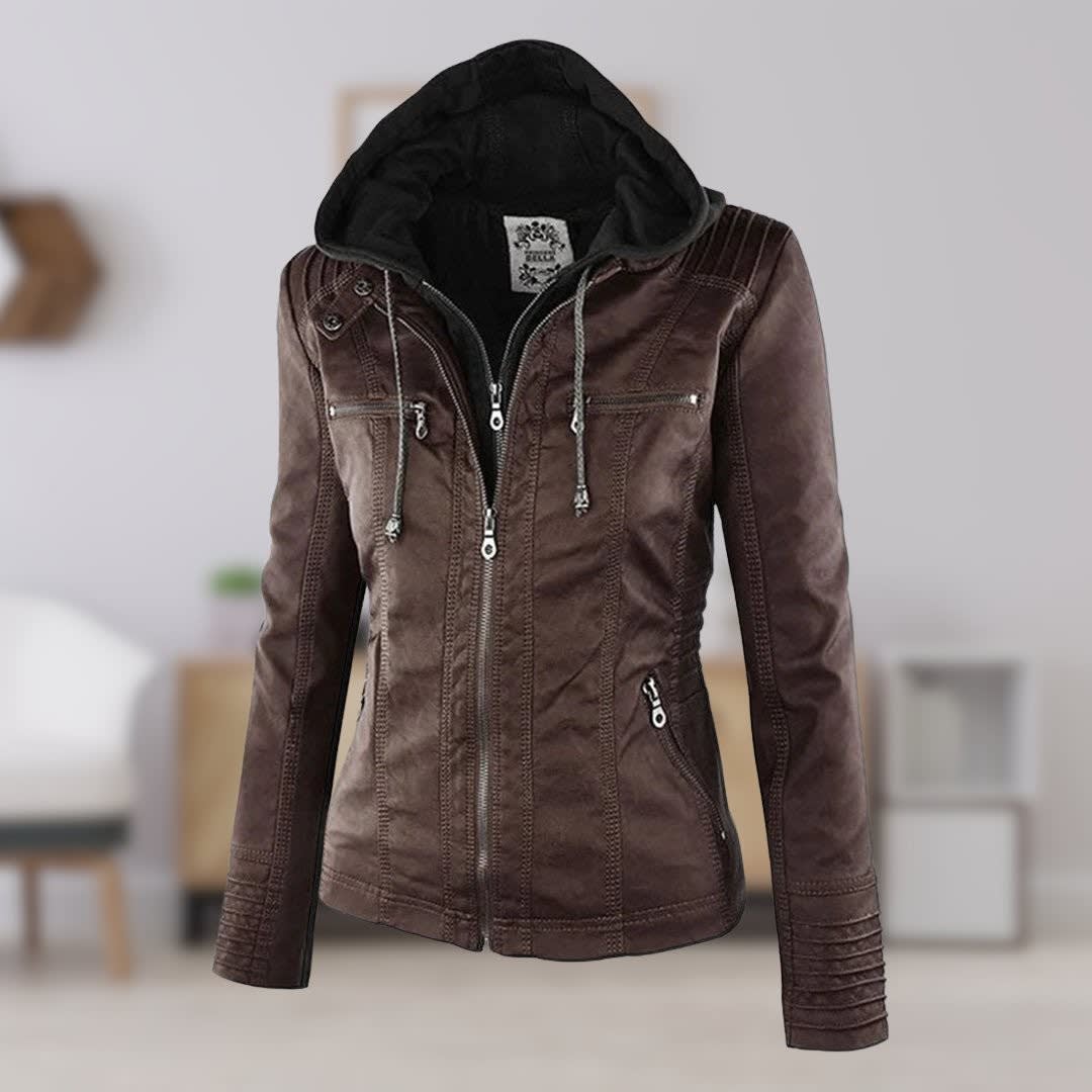 Women's Faux Leather Hooded Jacket | Freya_3