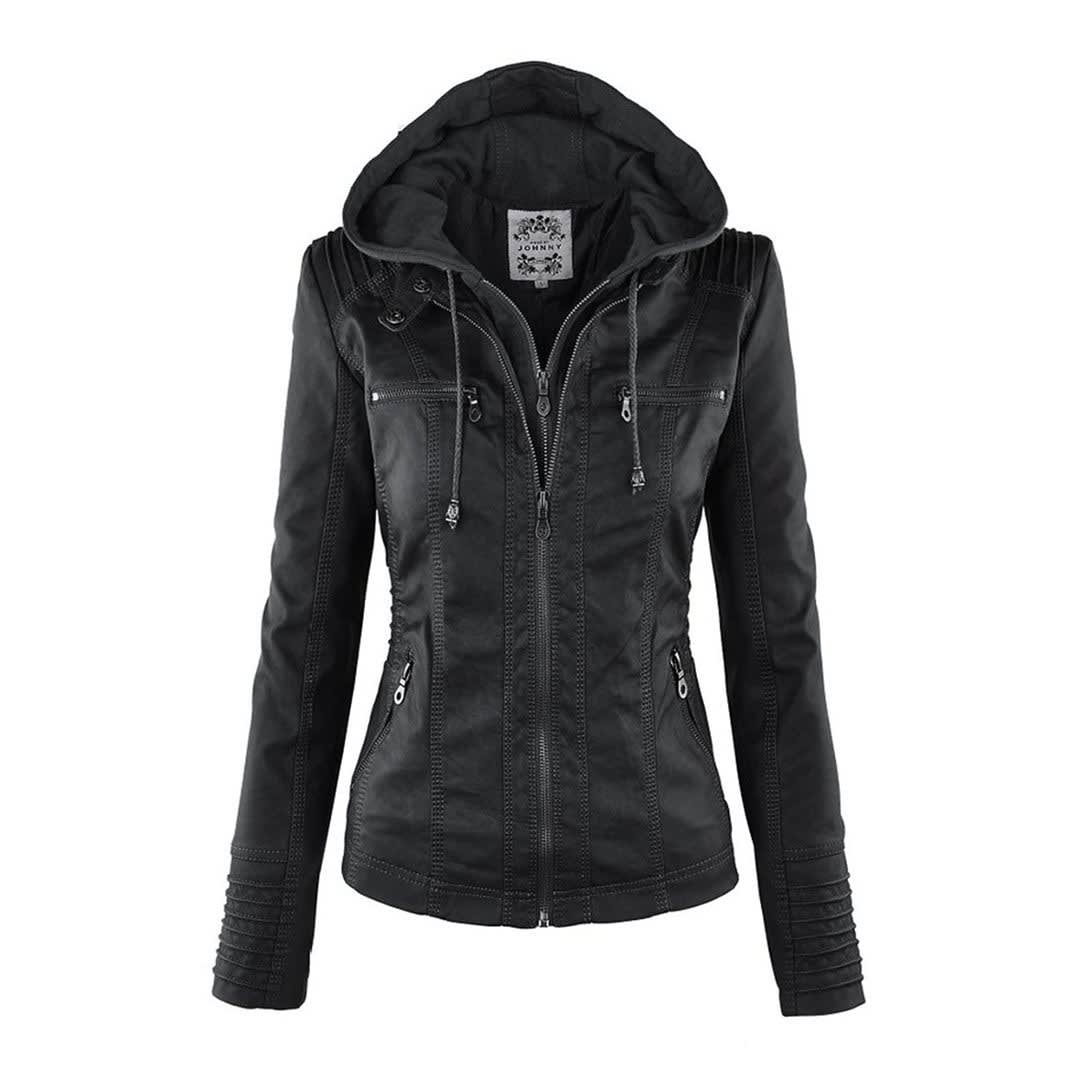 Women's Faux Leather Hooded Jacket | Freya_5