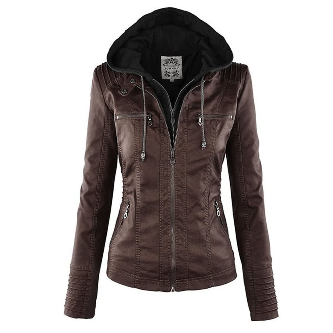 Women's Faux Leather Hooded Jacket | Freya_6