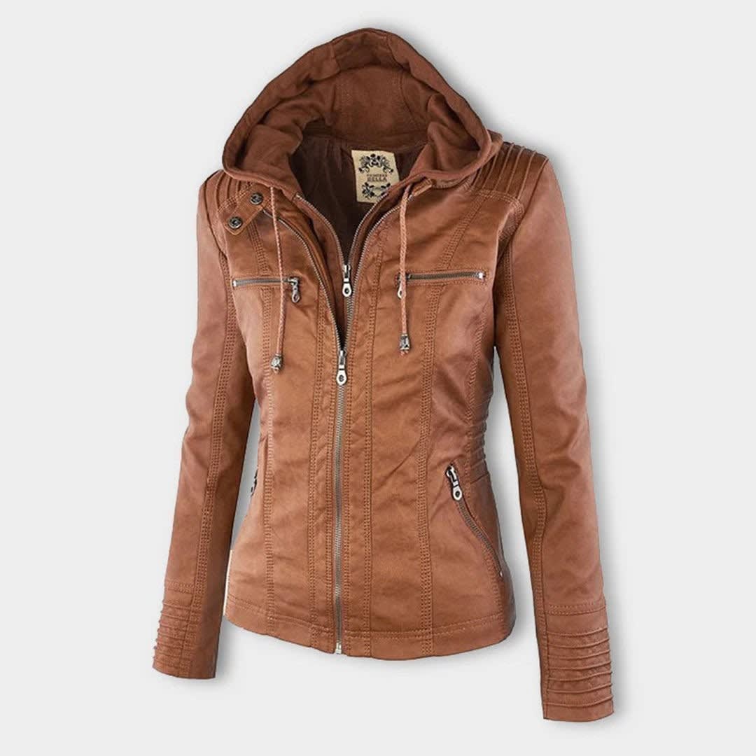 Women's Faux Leather Hooded Jacket | Freya_7
