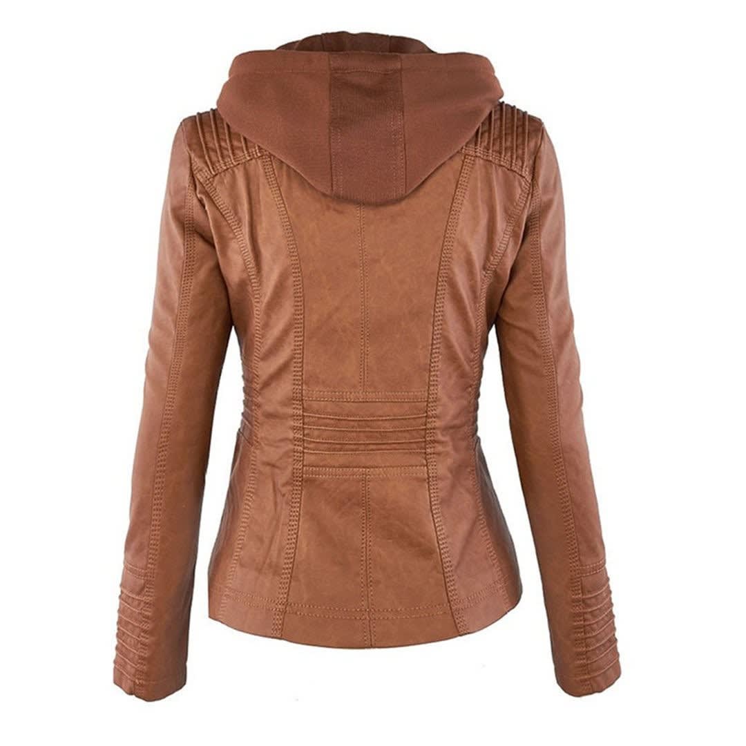 Women's Faux Leather Hooded Jacket | Freya_9