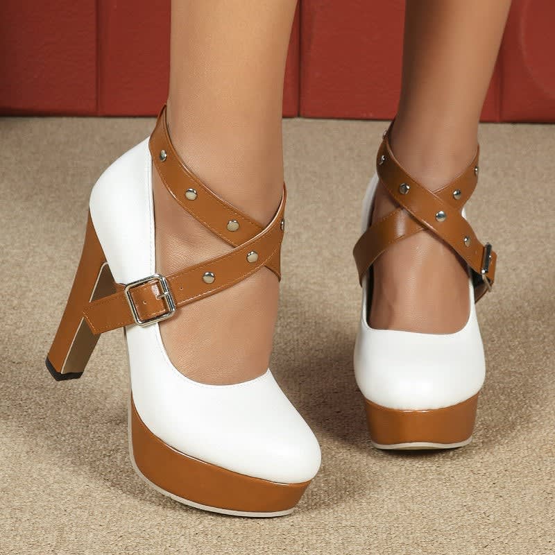 Women's Cross Strap Platform Heels | Laoise_6