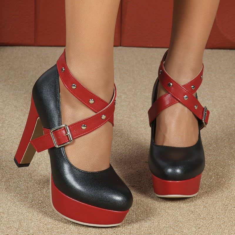 Women's Cross Strap Platform Heels | Laoise_7