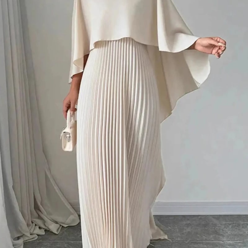 Women's Pleated Cape Wedding Guest Maxi Dress | Christina_1