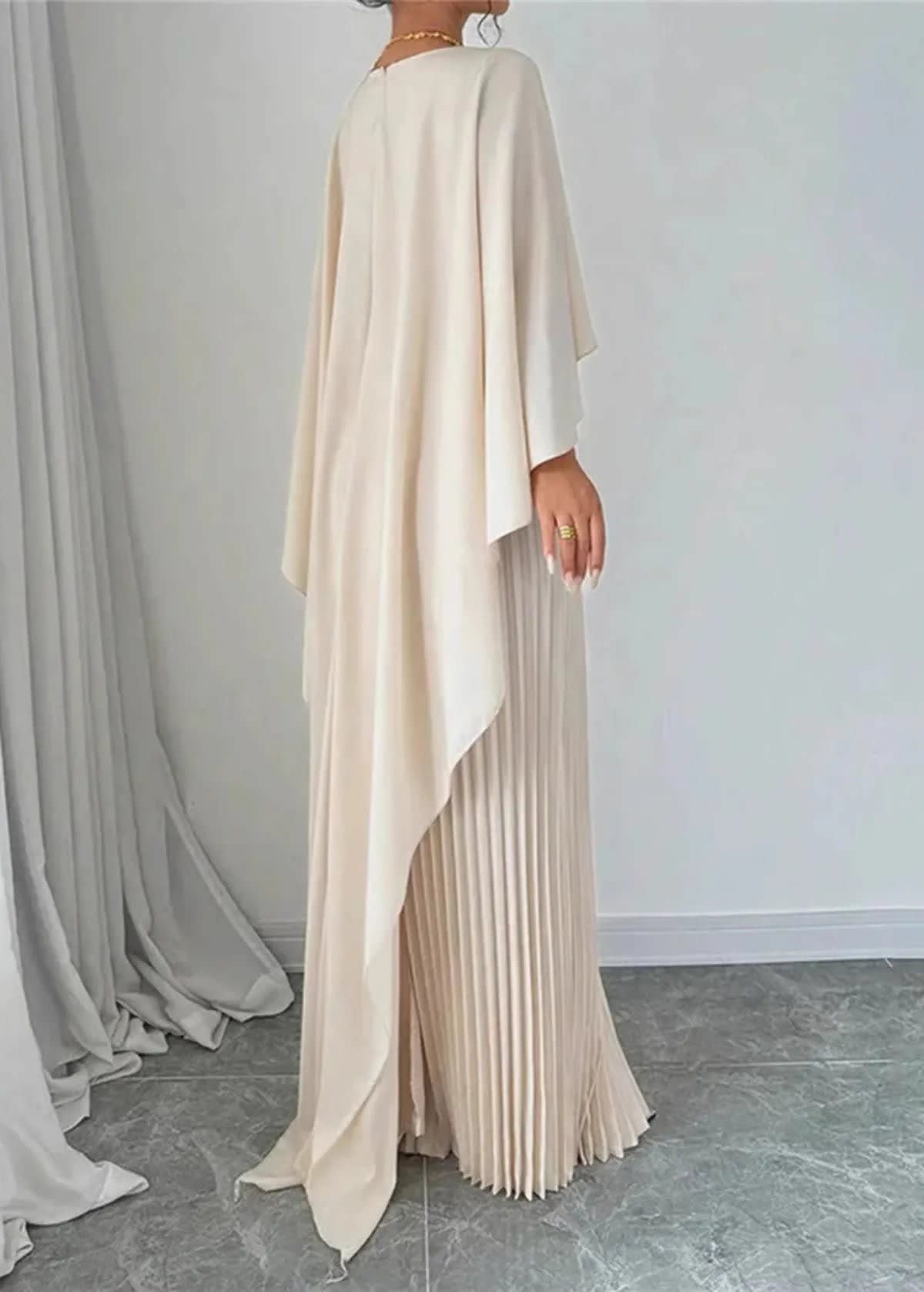 Women's Pleated Cape Wedding Guest Maxi Dress | Christina_2