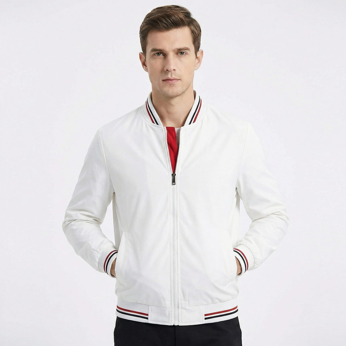 Men's Slim Fit Varsity Stripe Bomber Jacket | Christopher_2
